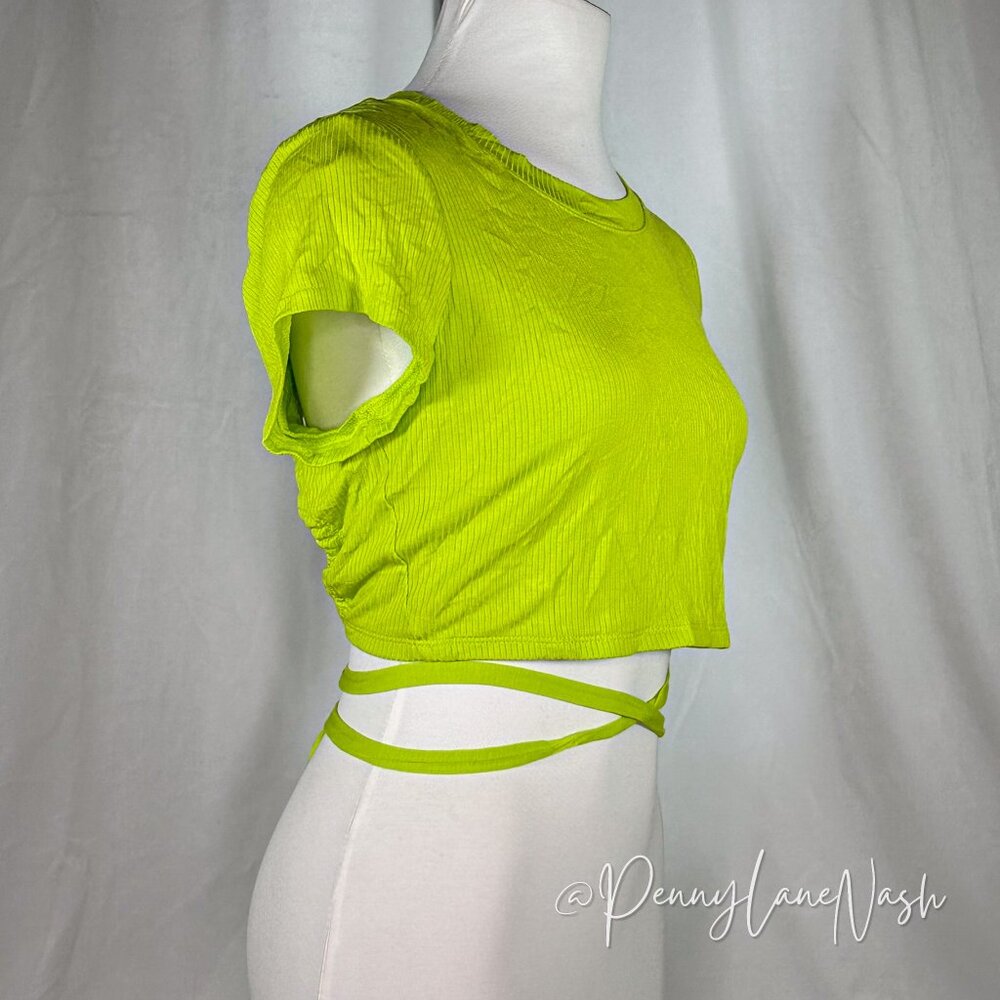 OFFLINE By Aerie Thumbs Up Tie Back Crop T-Shirt Neon Green - Picture 3 of 8